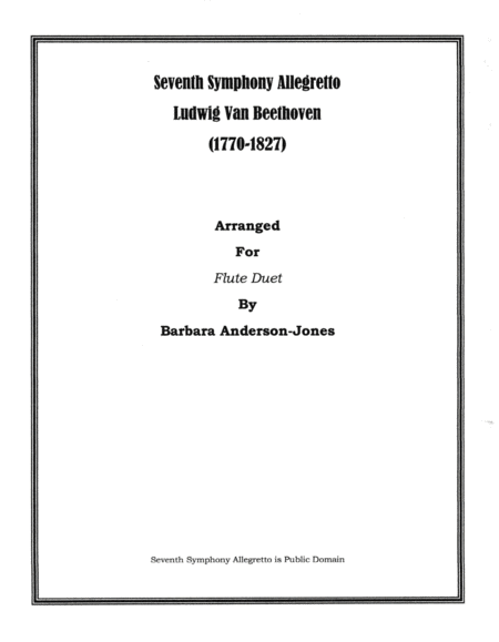 Seventh Symphony Allegretto Flute Duet Sheet Music