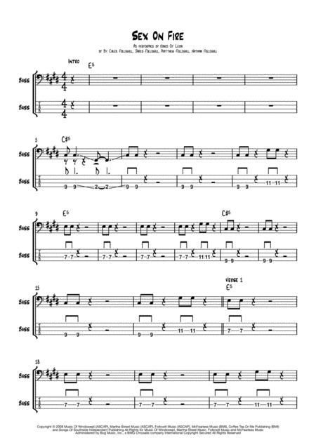 Sex On Fire Bass Score W Tab Sheet Music