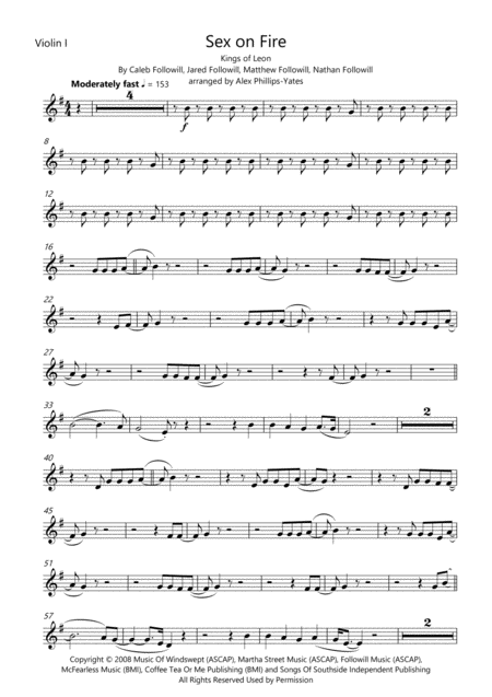 Sex On Fire String Quartet Sheet Music