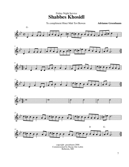 Shabbes Tune Shabbes Khosidl Sheet Music