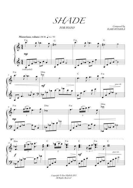 Free Sheet Music Shade For Piano