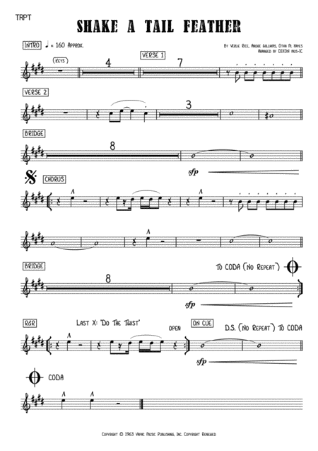Shake A Tail Feather Vocals Rhythm Section Horn Section Sheet Music
