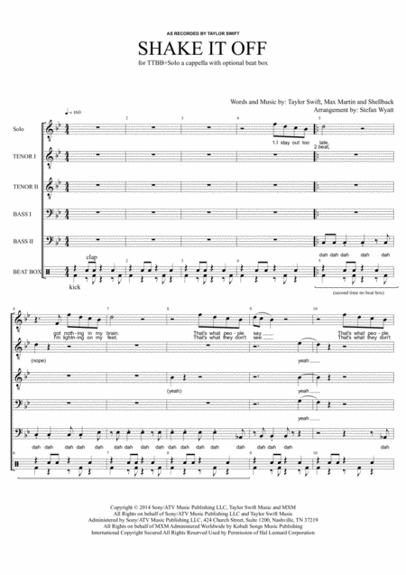 Shake It Off For Ttbb Solo A Cappella Sheet Music