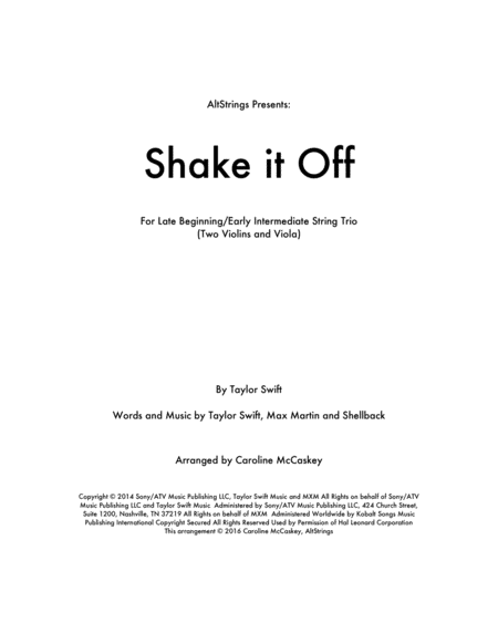 Shake It Off String Trio Two Violins And Viola Sheet Music