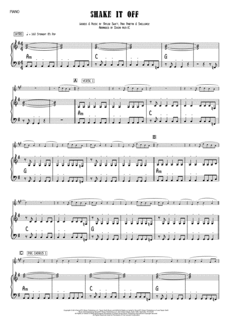 Shake It Off Taylor Swift Clarinet Piano Sheet Music