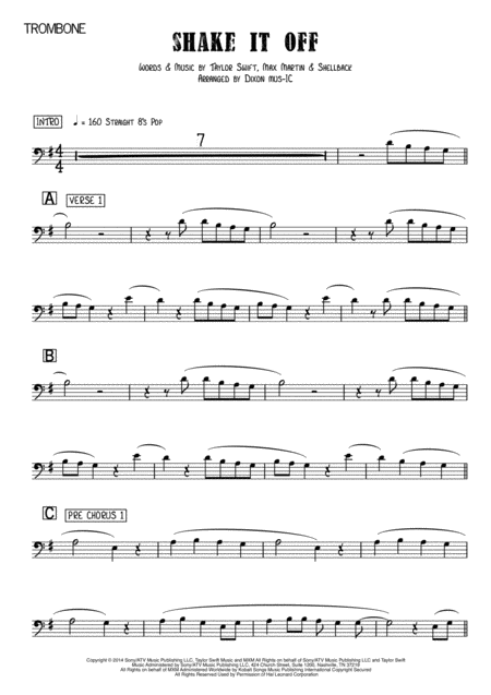 Free Sheet Music Shake It Off Trombone Piano