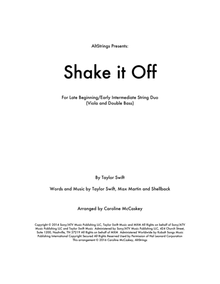 Shake It Off Viola And Double Bass Duet Sheet Music