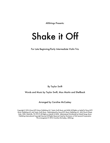 Shake It Off Violin Trio Sheet Music