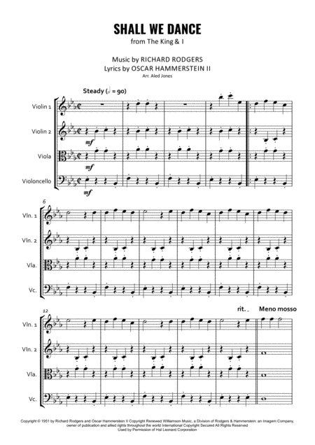 Shall We Dance For String Quartet Sheet Music