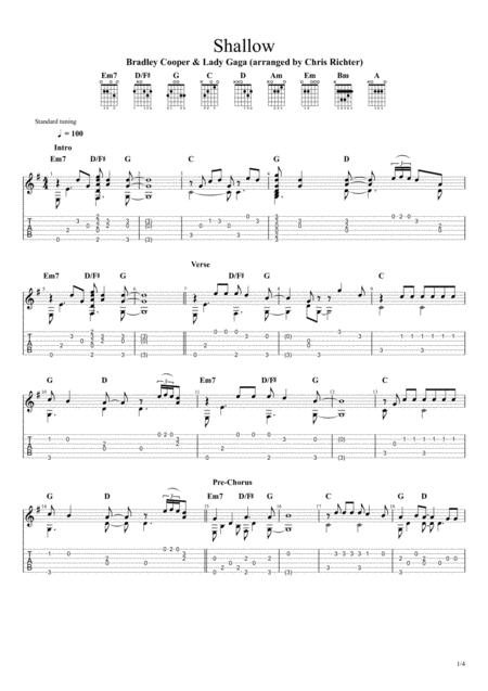 Shallow By Lady Gaga And Bradley Cooper Solo Fingerstyle Guitar Tab Sheet Music