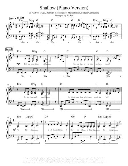 Shallow By Lady Gaga From A Star Is Born Piano Version Sheet Music