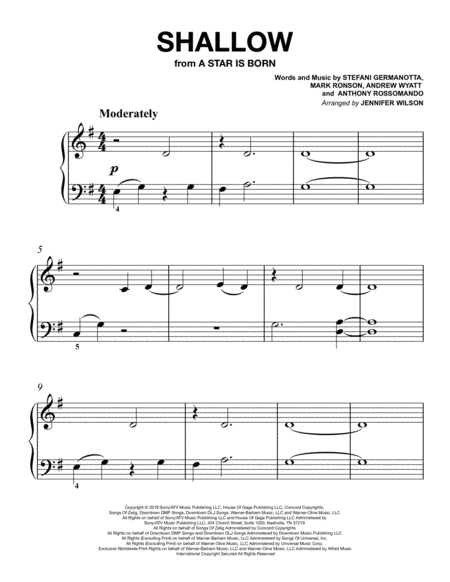 Shallow Easy Piano Sheet Music