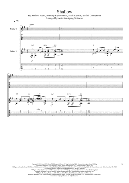 Shallow Fingerstyle Guitar Duet Sheet Music