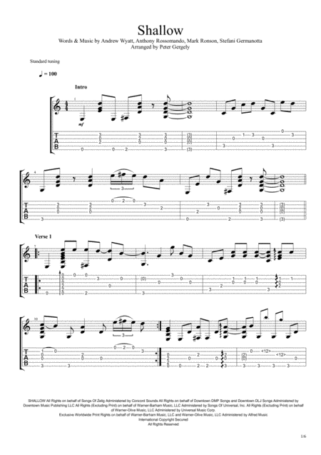 Free Sheet Music Shallow Fingerstyle Guitar