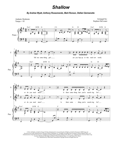 Free Sheet Music Shallow For 2 Part Choir Soprano And Tenor