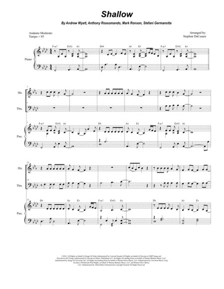 Shallow For Brass Quartet And Piano Sheet Music