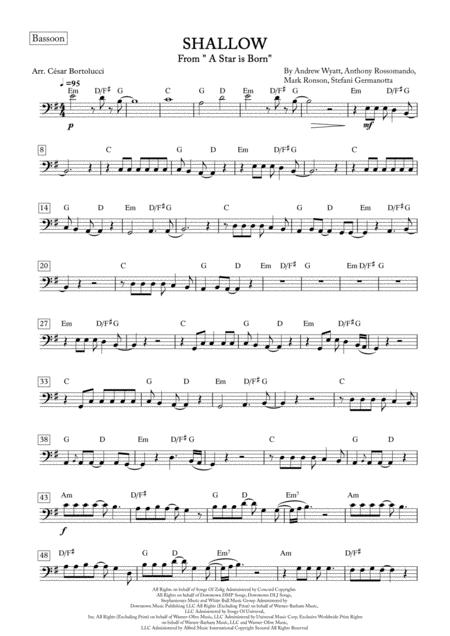 Free Sheet Music Shallow From A Star Is Born Bassoon Solo And With Chords
