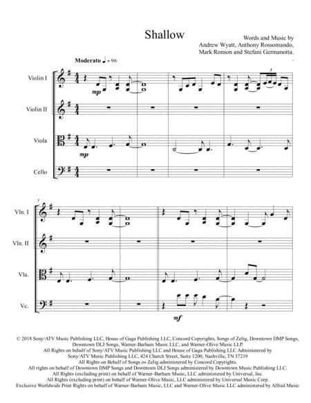 Shallow From A Star Is Born By Lady Gaga Arranged For String Quartet Sheet Music
