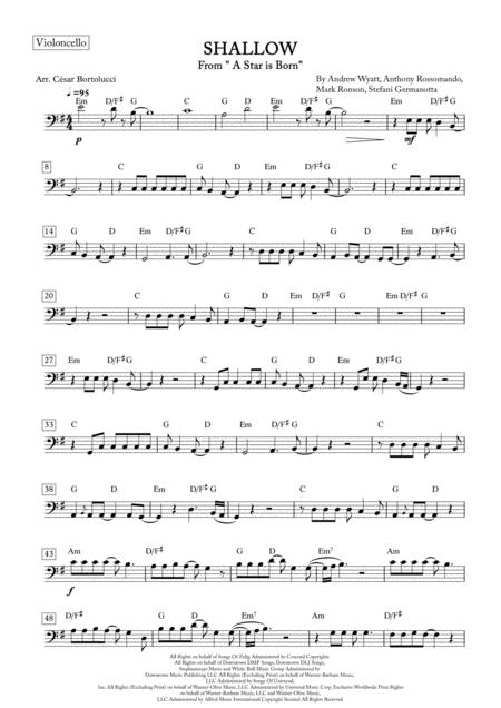 Shallow From A Star Is Born Cello With Chords Sheet Music