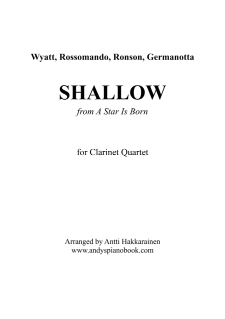 Shallow From A Star Is Born Clarinet Quartet Sheet Music