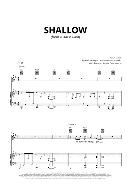 Shallow From A Star Is Born D Major Sheet Music