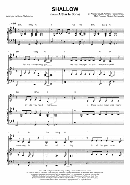 Shallow From A Star Is Born Easy Piano Version Sheet Music