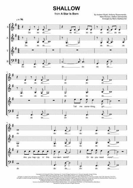 Shallow From A Star Is Born Satb Sheet Music