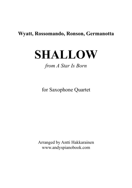 Shallow From A Star Is Born Saxophone Quartet Sheet Music