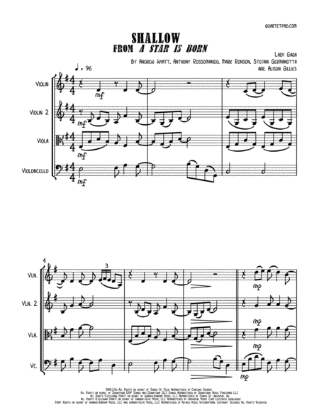 Shallow From A Star Is Born String Trio Optional Vln2 Or Vla Sheet Music