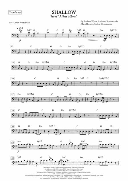 Shallow From A Star Is Born Trombone Solo With Chords Sheet Music