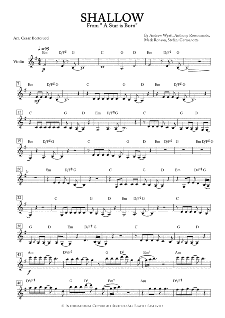 Free Sheet Music Shallow From A Star Is Born Violin Solo With Chords
