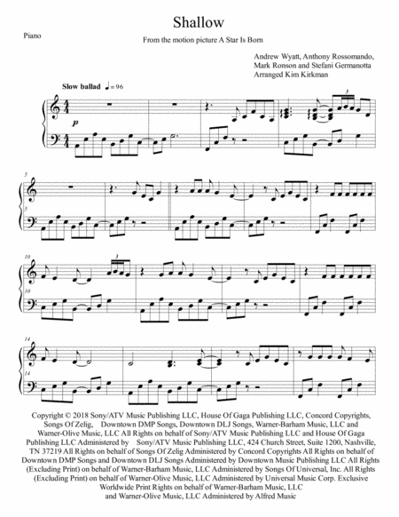 Shallow In C For Early Intermediate Piano No Black Notes Sheet Music