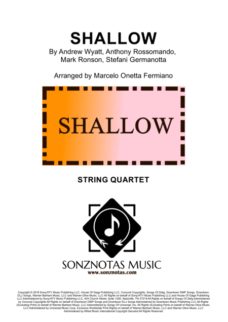 Shallow Lady Gaga For String Quartet Score And Parts Sheet Music