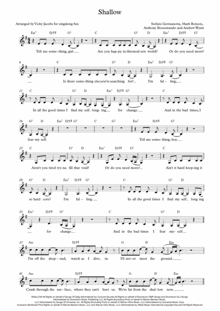 Shallow Lead Sheet For Singalongs Sheet Music