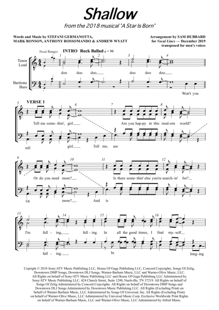 Free Sheet Music Shallow M