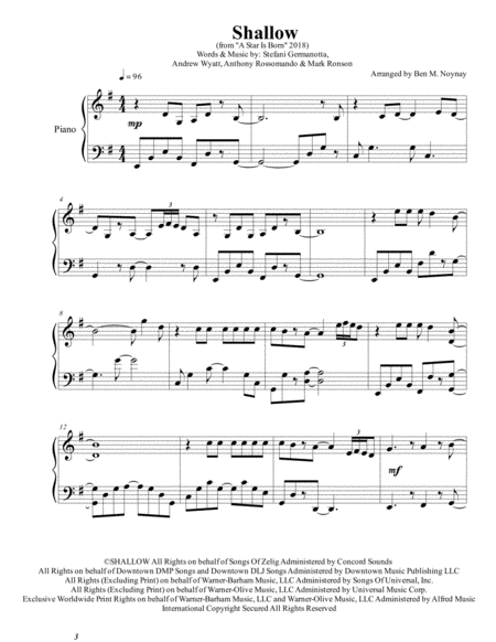 Shallow Piano Solo Intermediate Sheet Music