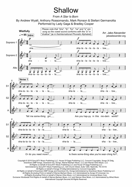 Free Sheet Music Shallow Ssa