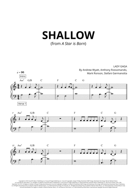 Free Sheet Music Shallow Very Easy Piano C Major