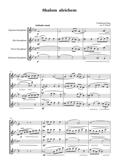 Shalom Aleihem For Saxophone Quartet Sheet Music