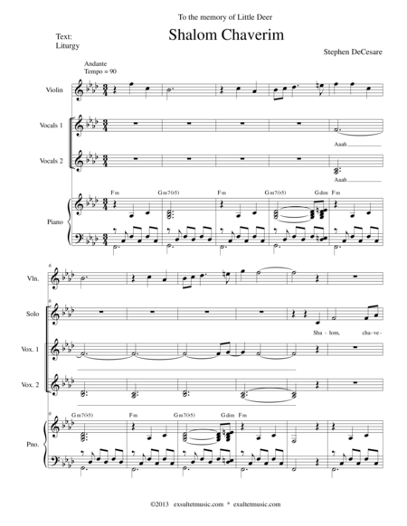 Free Sheet Music Shalom Chaverim