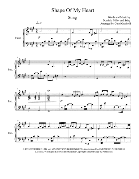 Shape Of My Heart Piano Solo Sheet Music