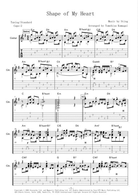 Shape Of My Heart Sting Fingerstyle Guitar Sheet Music