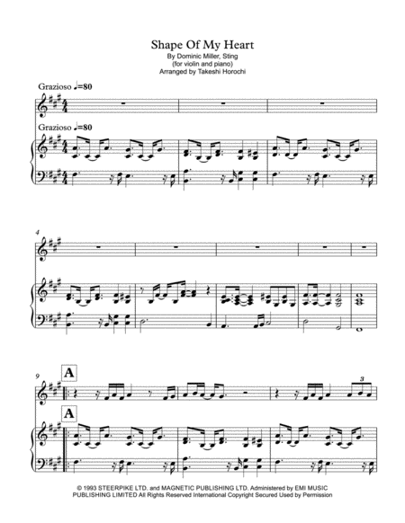 Shape Of My Heart Violin Piano Sheet Music