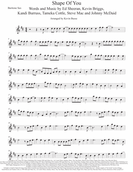 Shape Of You Bari Sax Sheet Music