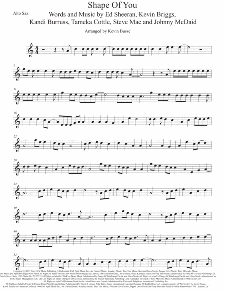 Free Sheet Music Shape Of You Easy Key Of C Alto Sax