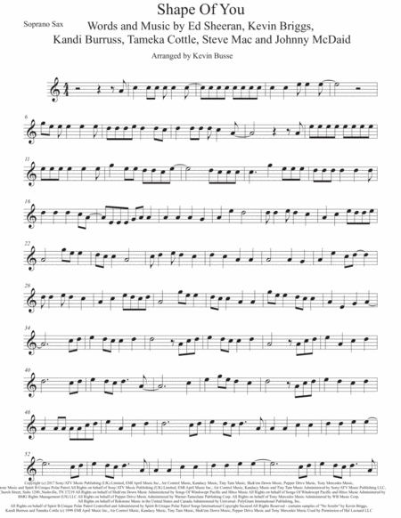 Free Sheet Music Shape Of You Easy Key Of C Soprano Sax