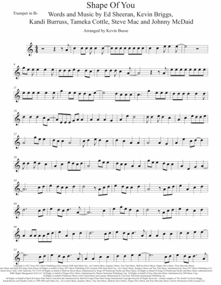 Shape Of You Easy Key Of C Trumpet Sheet Music