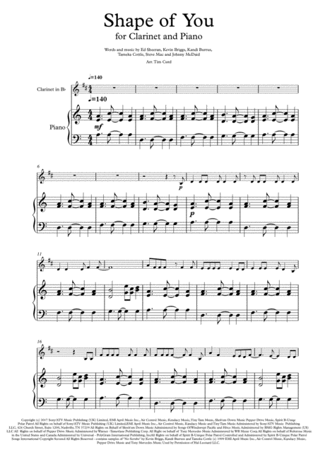 Shape Of You For Clarinet Sheet Music