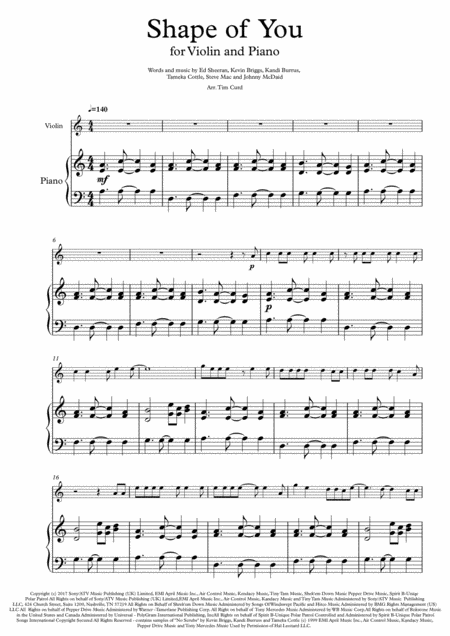 Free Sheet Music Shape Of You For Violin