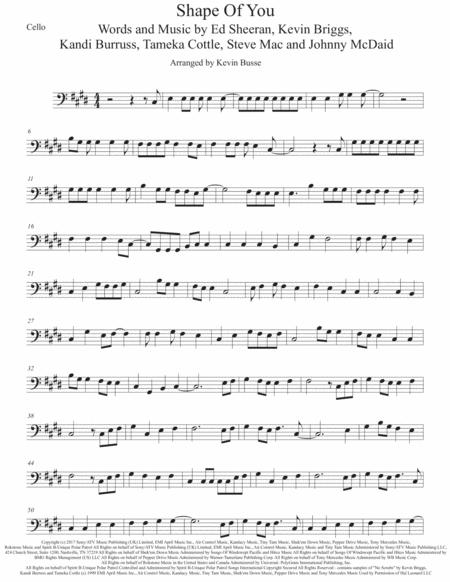 Shape Of You Original Key Cello Sheet Music